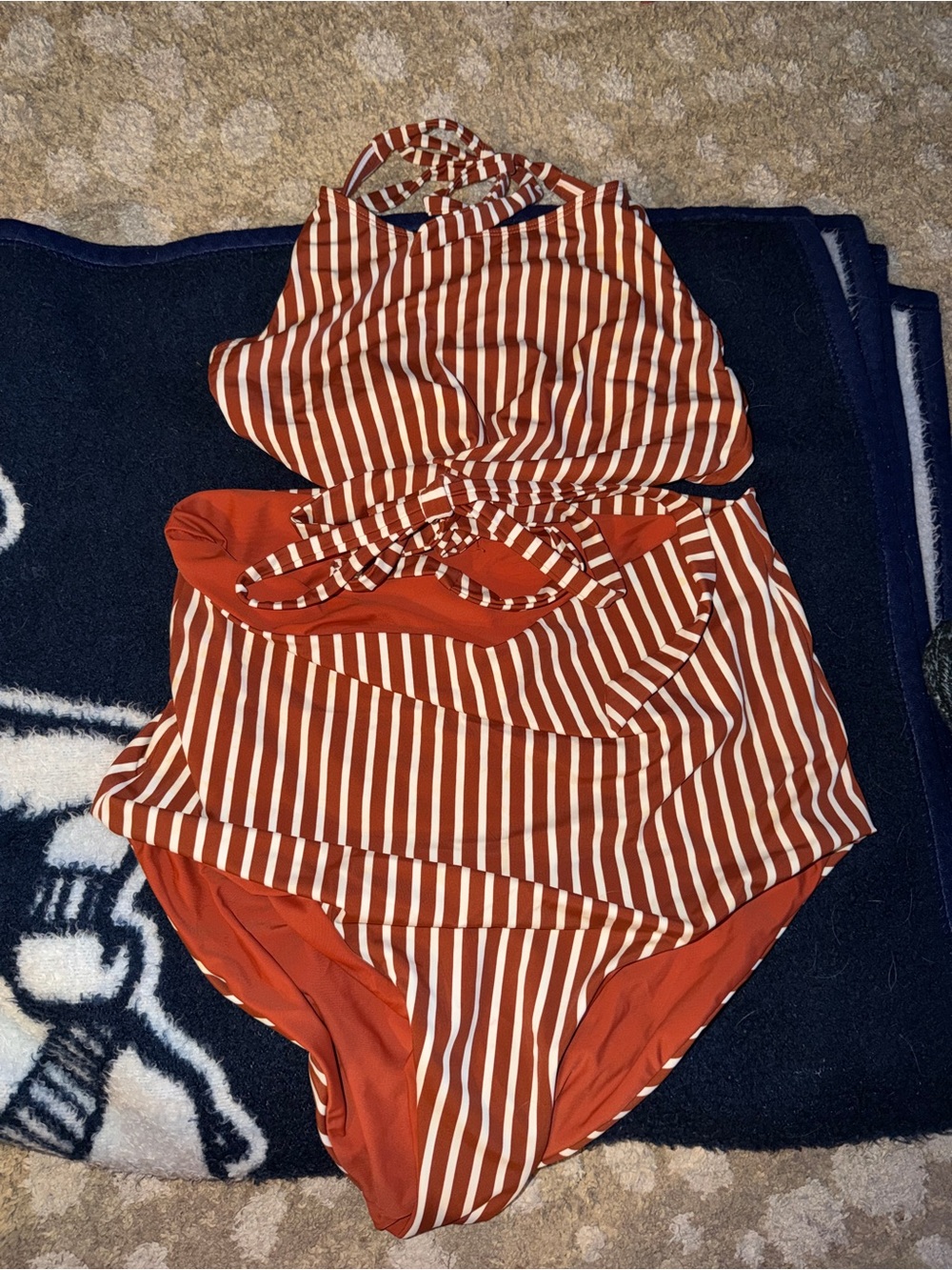 Striped Rust and White Two-Piece high waisted Bikini